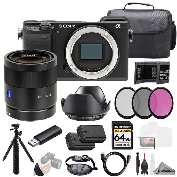 Sony Alpha a6400 + Sonnar T* FE 55mm f/1.8 ZA Lens +64GB + Ext Bat+ 3 PC Filter- Kit (International Version)