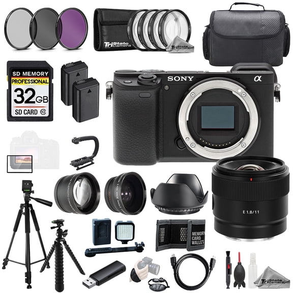 Sony Alpha a6400 + Sony E 11mm f/1.8 Lens +32GB+Ext Bat+9 PC Filtr-MEGA Kit (International Version)