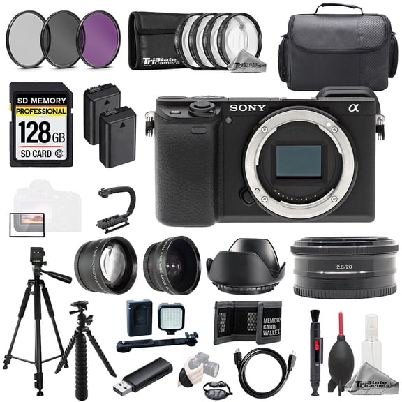 Sony Alpha a6400 + Sony E 20mm f/2.8 Lens +128GB+Ext Bat+9 PC Filtr MEGA Kit (International Version)