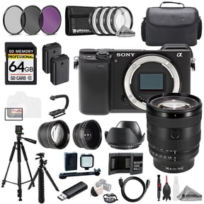 Sony Alpha a6400 + Sony FE 20-70mm f/4 G Lens+64GB+Ext Bat+9 PC Filter-MEGA Kit (International Version)