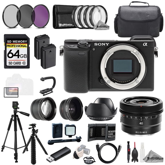 Sony Alpha a6400 + Sony FE 40mm f/2.5 G Lens+64GB+Ext Bat+9 PC Filter-MEGA Kit (International Version)