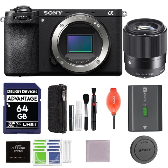 Sony Alpha a6700 Mirrorless Camera Body Bundle with Sigma 30mm f/1.4 DC DN Lens + 64GB Memory Card + Cleaning Kit + Blower | Sony a6700