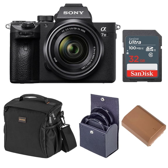 Sony Alpha a7 III 24MP UHD 4K Mirrorless Camera with FE 28-70mm Lens with Alpine 160 Multi-Device Shoulder Bag,Ultra 32GB UHS-I SDHC Memory Card , NP-FZ100 17.3Wh 7.2V 2400mAh Lithium-Ion Battery