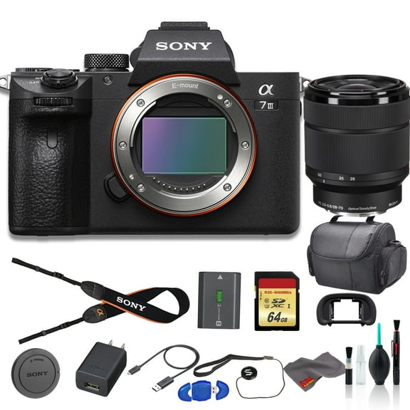 Sony Alpha a7 III Mirrorless Camera Bundle with FE 28-70mm Lens, 64GB SD Card, Bag, & Accessories(International Model)