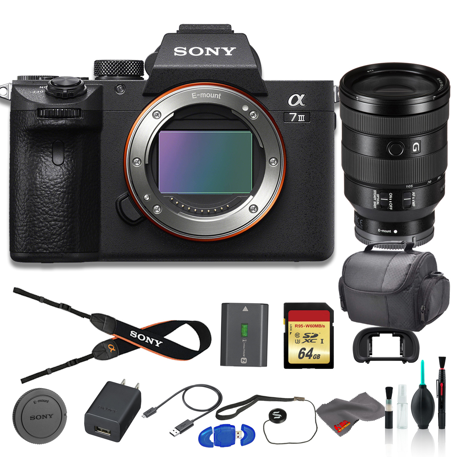 Sony Alpha a7 III Mirrorless Digital Camera Bundle - With Sony FE 24-105mm f/4 Lens, Bag, 64GB Memory Card, Memory Card Reader and More - image 1 of 2