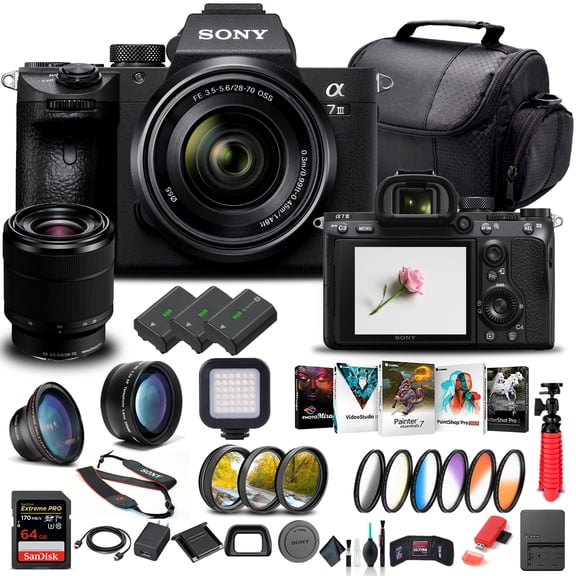 Sony Alpha a7 III Mirrorless Digital Camera with 28-70mm Lens (ILCE7M3K/B) + 64GB Memory Card + More Advanced Bundle(International Model)