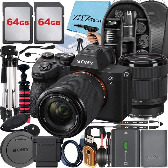 Sony Alpha a7 IV Mirrorless Digital Camera with FE 28-70mm Lens + 2 Pack 64GB Card + Case + Tripod + ZeeTech Accessory Bundle (International Version)