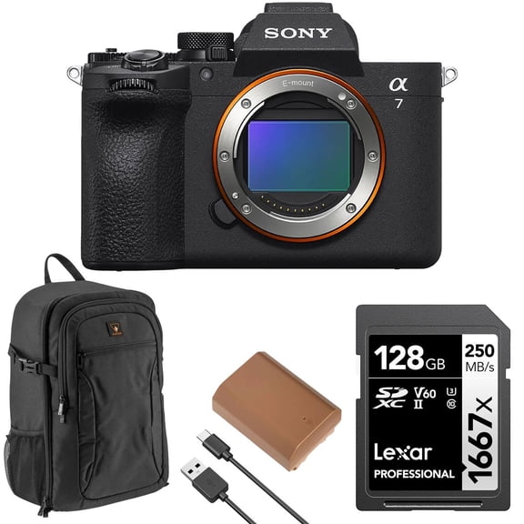 Sony Alpha a7 V Mirrorless Camera w/ LEXR 128GB SDXC UHS-II/U3, SLINGER ALPINE 200 BACKPACK, GREEN EXTREME NP-FZ100 BATTERY