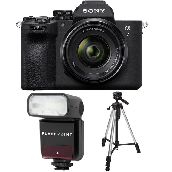 Sony Alpha a7 V Mirrorless Camera with FE 28-70mm f/3.5-5.6 OSS II Lens, Bundle with Zoom-Mini TTL R2 Flash, Tripod with 3-Way Head