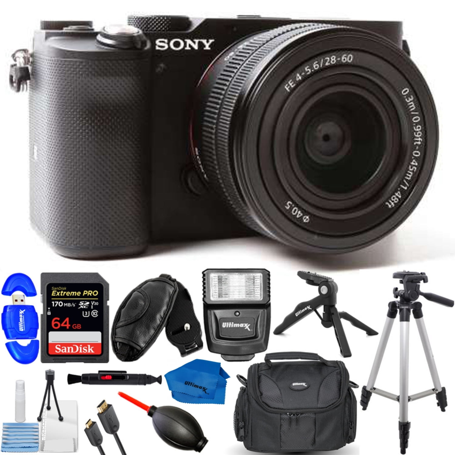 Sony Alpha a7C Mirrorless Camera w/ 28-60mm Lens (Black) (International Model) – 13PC Bundle Includes SanDisk 64GB Extreme PRO, Digital Slave Flash, Tripod & More