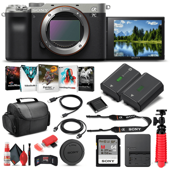 Sony Alpha a7C Mirrorless Camera Body Only, Silver ILCE7C/S - Basic Bundle (New)(International Model)
