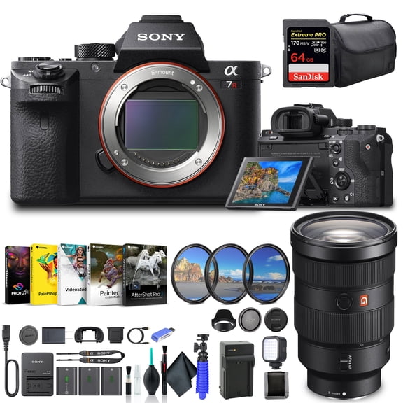 Sony Alpha a7R II Mirrorless Digital Camera Body Only ILCE7RM2/B, Sony FE 24-70mm Lens, 64GB Memory Card, Corel Photo Software, Case, External Charger, 2 x NPF-W50 Battery, and More