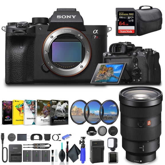 Sony Alpha a7R IV Mirrorless Digital Camera Body Only ILCE7RM4/B, Sony FE 24-70mm Lens, 64GB Memory Card, 2 x NP-FZ-100 Battery, Corel Photo Software, Case, External Charger, and More