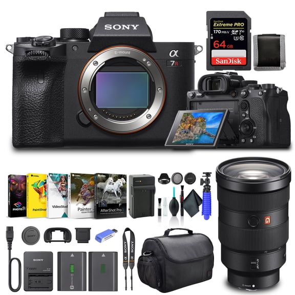 Sony Alpha a7R IV Mirrorless Digital Camera Body Only ILCE7RM4/B, Sony FE 24-70mm Lens, 64GB Memory Card, NP-FZ-100 Battery, Corel Photo Software, Case, External Charger, and More