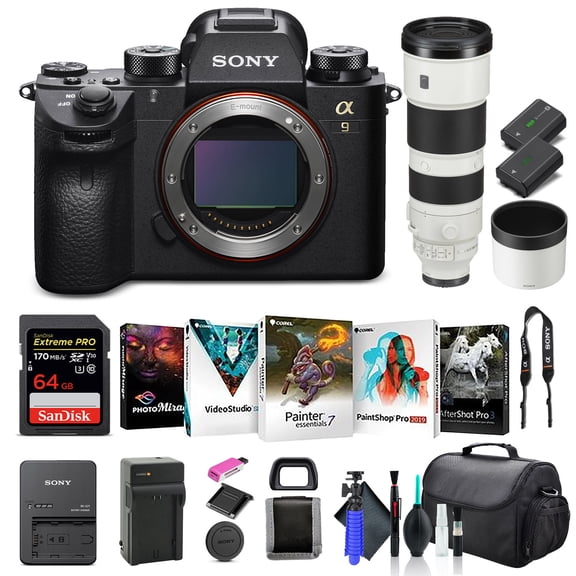 Sony Alpha a9 II Mirrorless Digital Camera Body Only ILCE9M2/B, Sony FE 200-600mm Lens, 64GB Memory Card, NP-FZ-100 Battery, Corel Photo Software, Case, External Charger, and More
