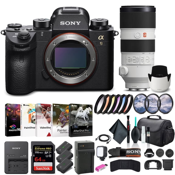 Sony Alpha a9 II Mirrorless Digital Camera Body Only ILCE9M2/B, Sony FE 70-200mm Lens, 64GB Memory Card, 2 x NP-FZ-100 Battery, Corel Photo Software, Case, External Charger, and More
