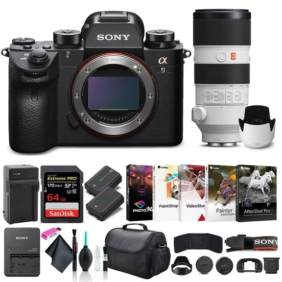 Sony Alpha a9 II Mirrorless Digital Camera Body Only ILCE9M2/B, Sony FE 70-200mm Lens, 64GB Memory Card, NP-FZ-100 Battery, Corel Photo Software, Case, External Charger, and More