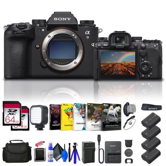 Sony Alpha a9 III Mirrorless Camera - 24.6MP Full Frame Global Shutter (ILCE-9M3) + 2 x 64GB Memory Card + Bag + 3 x NP-FZ100 Compatible Battery + External Charger + Card Reader + LED Light + More