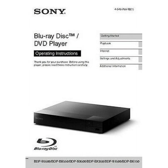 Instruction Manual ONLY for Sony BDP-S3500 Blu-ray Player Owners Manual REPRINT