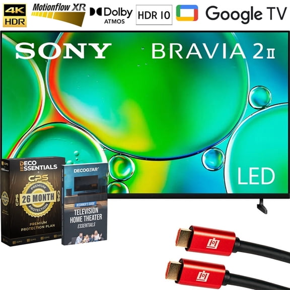 Sony BRAVIA 2 II 75 inch 4K HDR Smart LED Google TV (2025) K75S20M2 Bundle with CPS 26Month Protection Plan, Deco Gear 4K HDMI Cable and Deco Gear Television Home Theater Essentials Beginner's