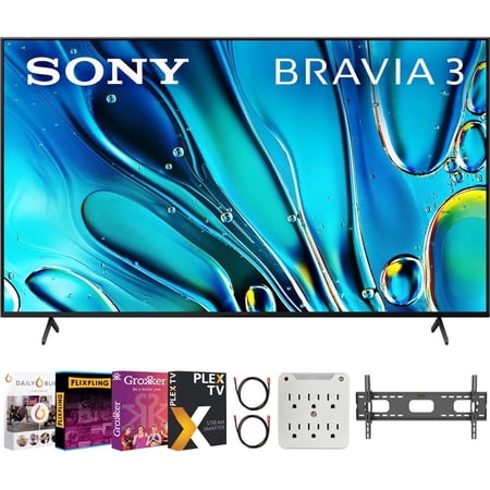 Sony BRAVIA 3 K43S30 43 inch 4K HDR Smart LED TV Bundle with Premiere Movie Streaming Package & TV Setup Bundle with Wall Mount + Surge Adapter + HDMI Cable & More (2024 Model)