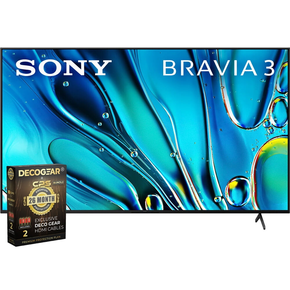 Sony BRAVIA 3 K65S30 65 inch 4K HDR Smart LED TV 2024 Bundle with Deco Gear 4K HDMI 2.0 Cable w/Copper Conductors x2 & CPS Exclusive 26 Month Protection (BEACH-CPS-261500)