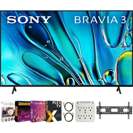 Sony BRAVIA 3 K65S30 65 inch 4K HDR Smart LED TV Bundle with Premiere Movie Streaming Package & TV Setup Bundle with Wall Mount + Surge Adapter + HDMI Cable & More (2024 Model)