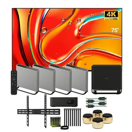Sony BRAVIA 7 K-75XR70 75-Inch QLED 4K HDR TV Bundle with Home Theater System, Wireless Subwoofer, Subwoofer Isolation Feet, TV Wall Mount, HDMI Cable, Alkaline AAA Batteries, and Cable Ties (8 Items)