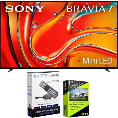 Sony BRAVIA 7 K55XR70 55 inch 4K HDR Smart QLED Mini-LED TV (2024 Model) Bundle with Redeemable DIRECTV Gemini Air Streaming Device and 1 YR CPS Enhanced Protection Pack