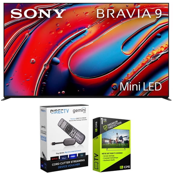Sony BRAVIA 9 K75XR90 75 inch 4K HDR Smart QLED Mini-LED TV (2024 Model) Bundle with Redeemable DIRECTV Gemini Air Streaming Device and 1 YR CPS Enhanced Protection Pack