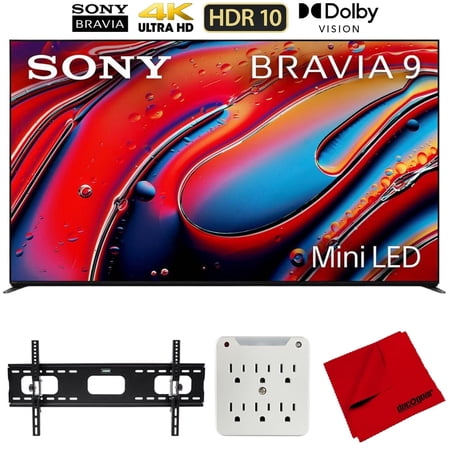 Sony BRAVIA 9 K85XR90 85 inch 4K HDR Smart QLED Mini-LED TV (2024) Bundle with Deco Mount 37"-100" TV Wall Mount Bracket, 6-Outlet Surge Adapter with Night Light and Microfiber Cleaning Cloth