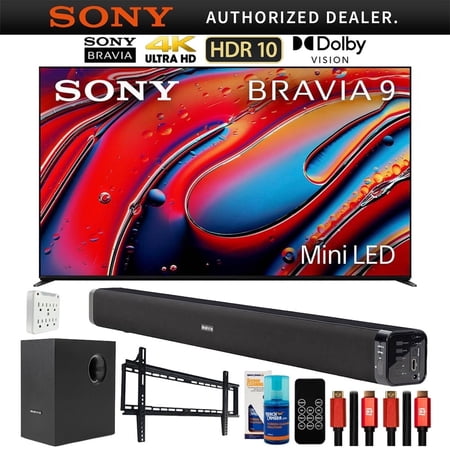 Sony BRAVIA 9 K85XR90 85 inch 4K HDR Smart QLED Mini-LED TV (2024 Model) Bundle with Deco Gear Home Theater Soundbar with Subwoofer, Wall Mount Accessory Kit, 6FT 4K HDMI 2.0 Cables and More
