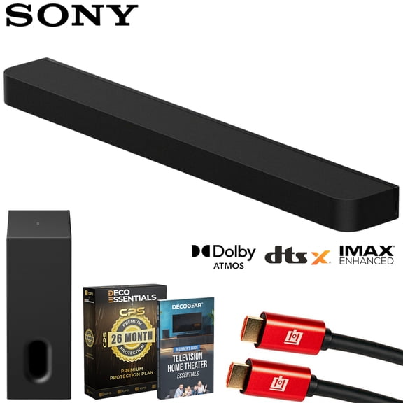 Sony BRAVIA Theater Bar 7, with 9 Speakers HTA7100 Bundle with SA-SW7 Sub 7 Wireless Subwoofer, Deco Essential 26 Month CPS Protection Pack, 2x HDMI Cable and Deco Gear Home Theater Beginner's Guide