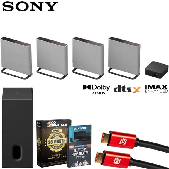 Sony BRAVIA Theater Quad with 16 Total Speakers HTA9M2 Bundle with Sub 8 Wireless Subwoofer, Deco Essential 26 Month CPS Protection Pack, 2x HDMI Cable and Deco Gear Home Theater Beginner's Guide