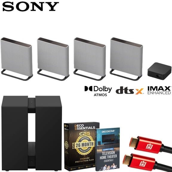 Sony BRAVIA Theater Quad with 16 Total Speakers HTA9M2 Bundle with Sub 9 Wireless Subwoofer, Deco Essential 26 Month CPS Protection Pack, 2x HDMI Cable and Deco Gear Home Theater Beginner's Guide