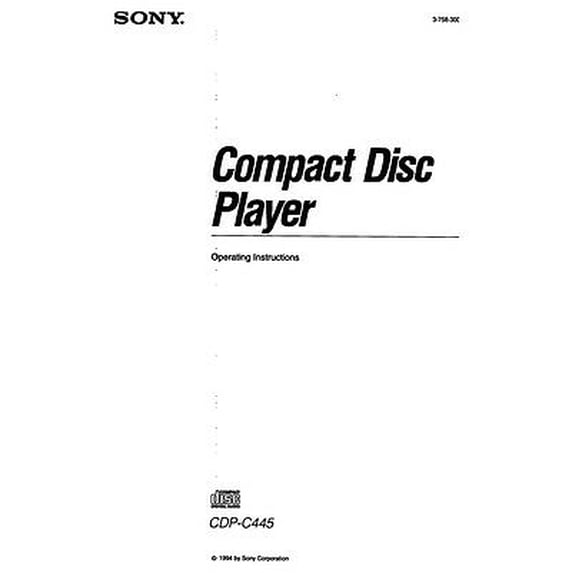 Instruction Manual ONLY for Sony CDP-C445 CD Player Owners Manual REPRINT
