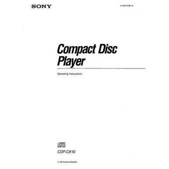 Instruction Manual ONLY for Sony CDP-C910 CD Player Owners Manual REPRINT