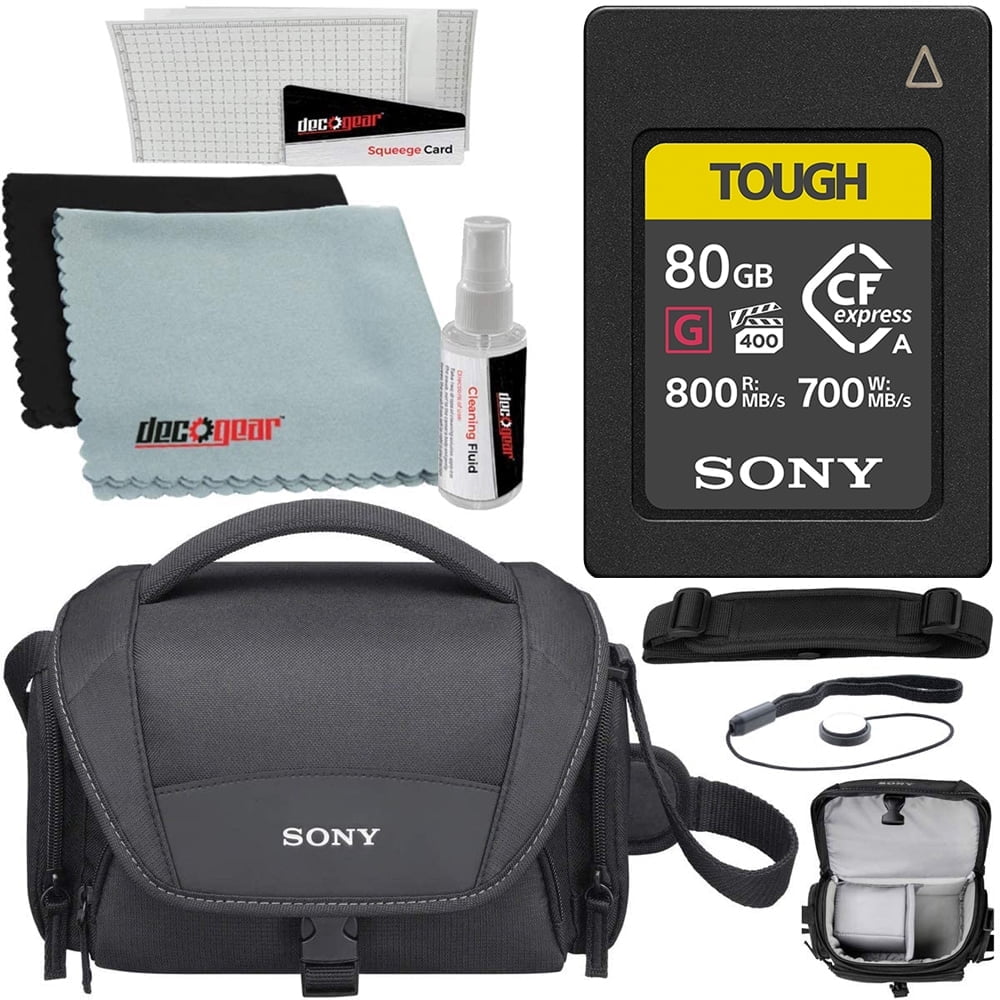 Sony CEA-G80T 80GB CFexpress Type A TOUGH Memory Card Bundle with Sony LCSU21 Protective Camera Case - Black + Deco Gear Accessories Microfiber Electronics Cloth, Screen Protector Kit