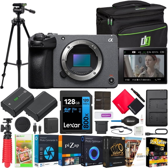 Sony Cinema Line FX30 Super 35 Interchangeable Lens Camera Body ILME-FX30B Filmmaker Bundle with Deco Gear Case + Tripod + Extra Battery, Dual Charger, 128GB Card and Accessories Kit