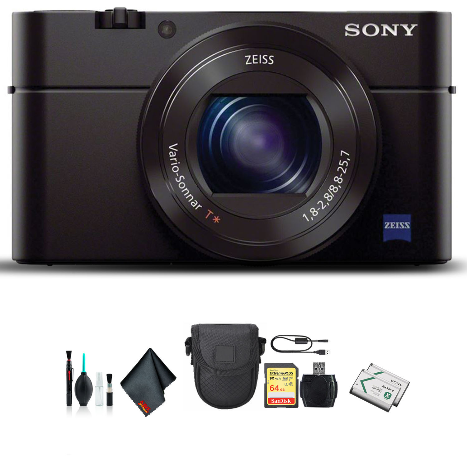 Sony Cyber-Shot DSC-RX100 III Camera DSCRX100M3/B with Soft Bag, Additional Battery, 64GB Memory Card, Card Reader, Plus - image 1 of 6