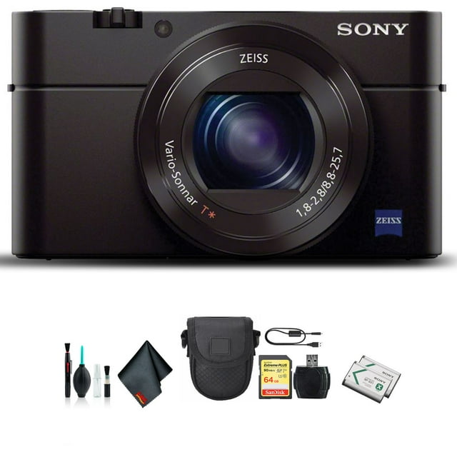 Sony Cyber-Shot DSC-RX100 III Camera DSCRX100M3/B with Soft Bag, Additional Battery, 64GB Memory Card, Card Reader, Plus