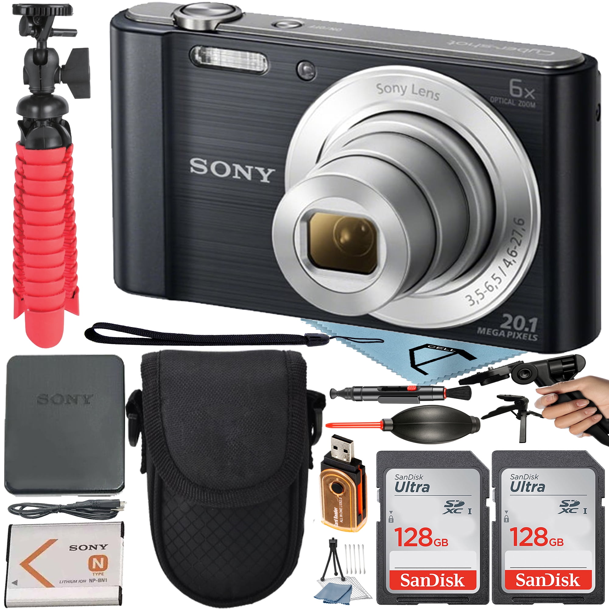 Sony Cyber-Shot DSC-W810 - Cámara digital (negro) (DSC-W810/B) + tarjeta de  memoria de 64 GB + funda + lector de tarjetas + trípode flexible + kit de