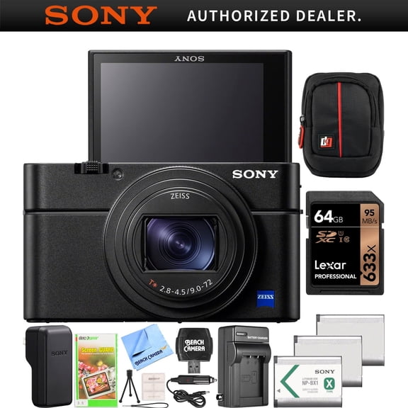 Sony Cyber-Shot RX100 VII RX100M7 Premium Compact Camera DSC-RX100M7 24-200mm Zoom Lens Essential Bundle with Triple 3x Battery Pack + 64GB Memory Card + Deco Gear Travel Case Accessory Kit