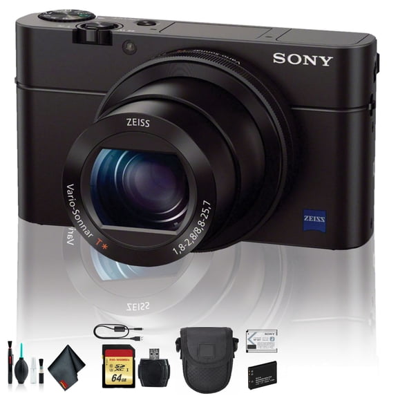 Sony Cyber-shot DSC-RX100 IV Camera DSCRX100M4/B With Soft Bag, Additional Battery, 64GB Memory Card, Card Reader , Plus Essential Accessories (International Model)