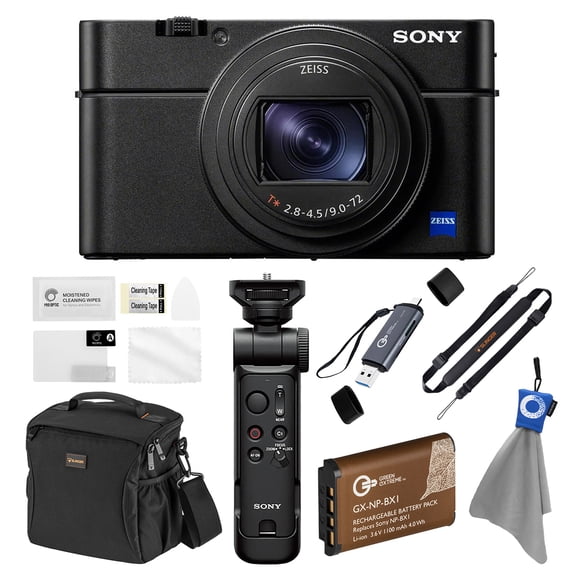 Sony Cyber-shot DSC-RX100 VII Digital Camera, Bundle w/ Sony Vlogger Accessory Kit, 64GB UHS-II SD Card, Extra Battery, Shoulder Bag, Tripod, Screen Protector, Sling Strap, Card Reader, Cleaning