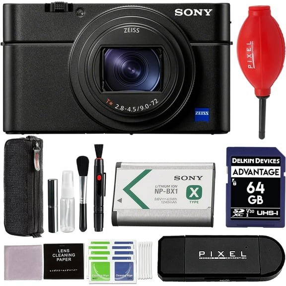 Sony Cyber-shot DSC-RX100 VII Digital Camera Bundle with 64GB SD Card + Cleaning Kit + Blower + Card Reader | Sony DSCRX100M7