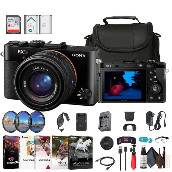 Sony Cyber-shot DSC-RX1R II Digital Camera (DSCRX1RM2/B) + 64GB Card + Card Reader + Case + Flex Tripod + Hand Strap + Memory Wallet + Cap Keeper + Cleaning Kit