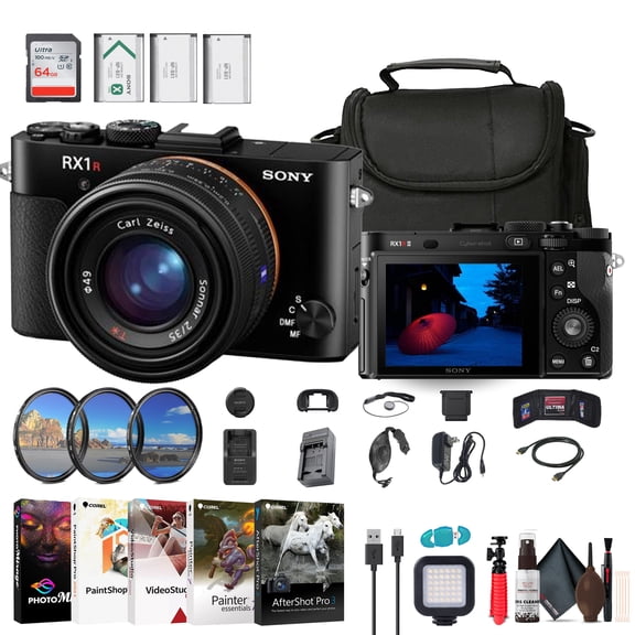 Sony Cyber-shot DSC-RX1R II Digital Camera (DSCRX1RM2/B) + Filter Kit + 64GB Card + 2 x NP-BX1 Battery + Card Reader + LED Light + Photo Software + Case + Charger + More