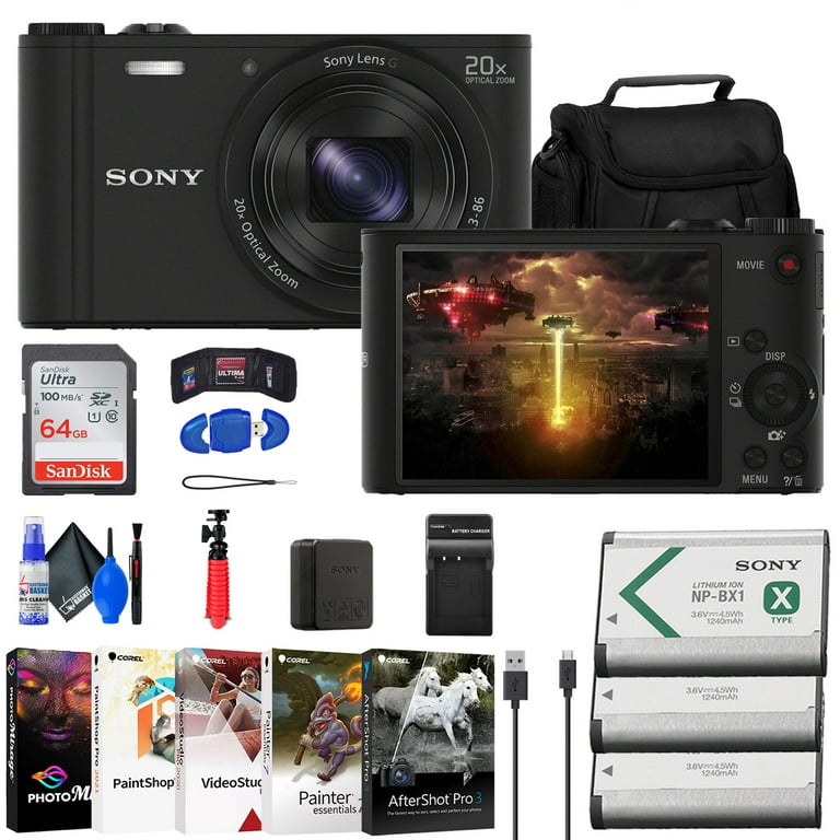 Sony Cyber-shot DSC-WX350 Digital Camera + Case + 64GB Card + 2 x NP-BX1 +  More
