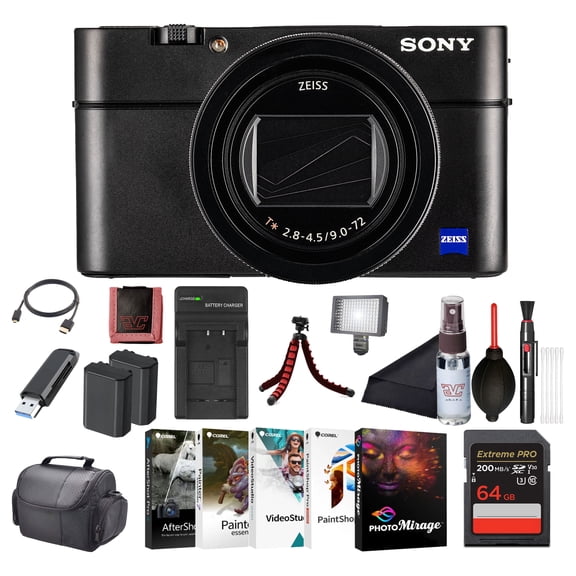 Sony Cyber-shot RX100 VII Digital Camera (DSC-RX100M7), 20.1MP, 24-200mm Zoom Lens, 64GB Card, Case and 2 NP-BX1 Batteries